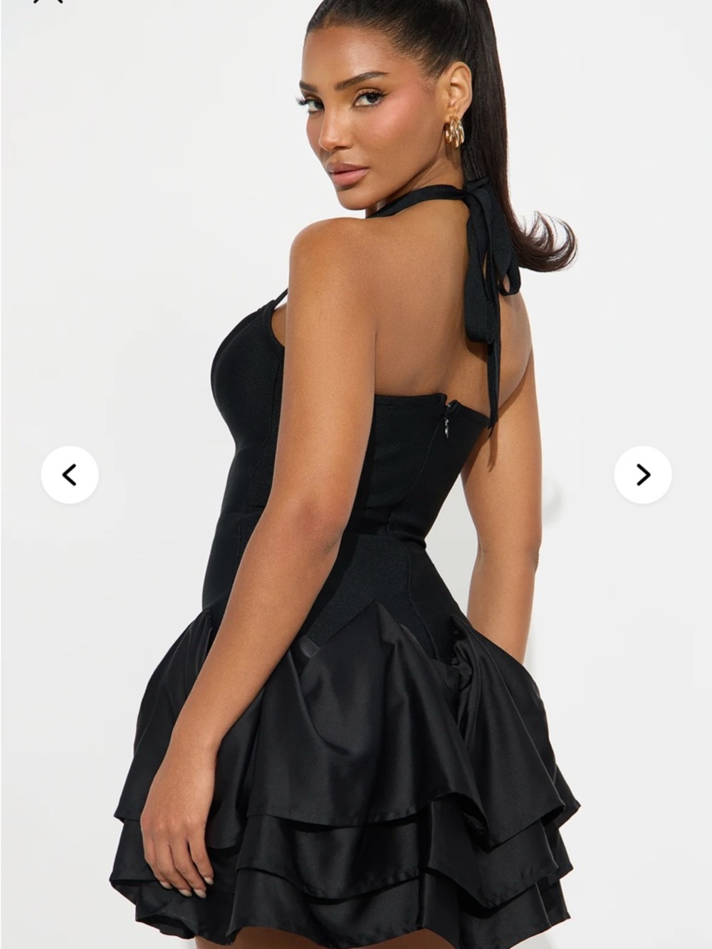 Fashion Nova Black Halter Ruffle V-Neck Mini Dress - Picture 2 of 6